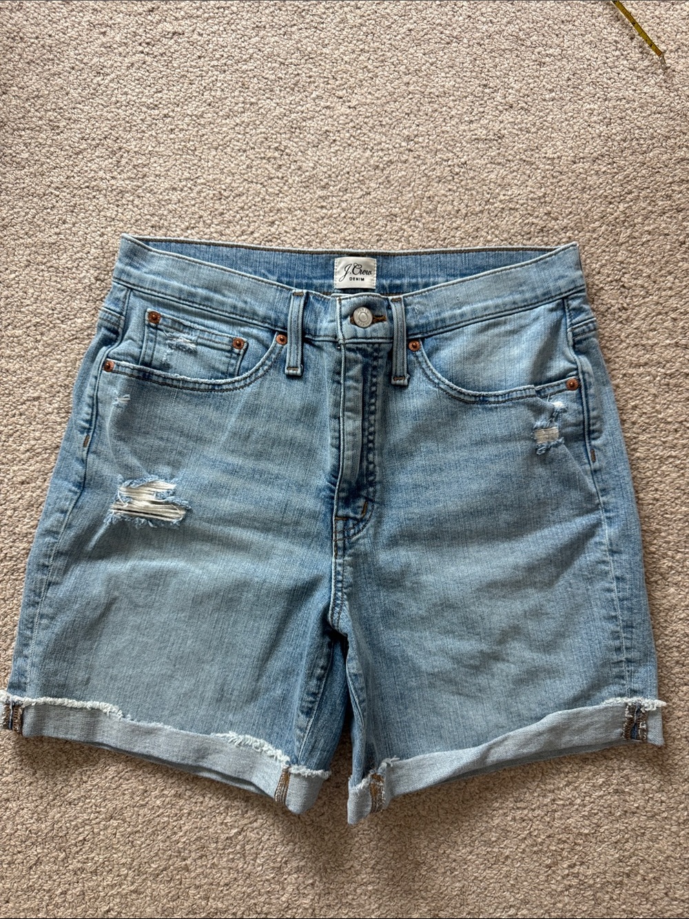 J. Crew Light Wash Distressed Denim Long Shorts Size 29